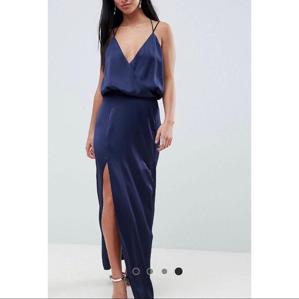 BNWT ASOS petite drape front maxi dress navy